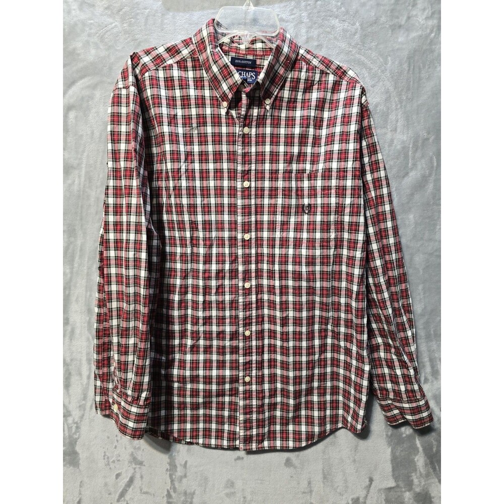 Chaps Easy Care Mens Long Sleeve Button Up Shirt Large Multi Color Plaid Cotton